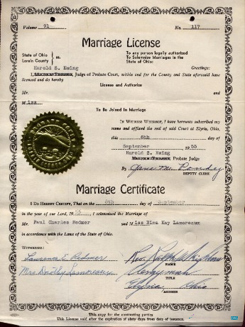 Download USA Lorain county marriage certificate Photoshop template